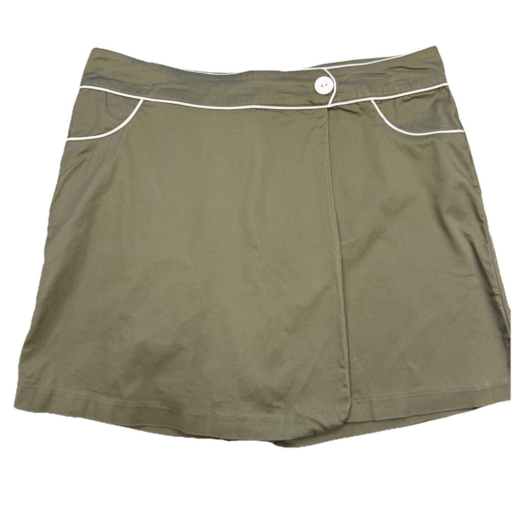 Bamboo Traders Skort Womens Size 14 Olive Green White Piping Trim Golf Athletic